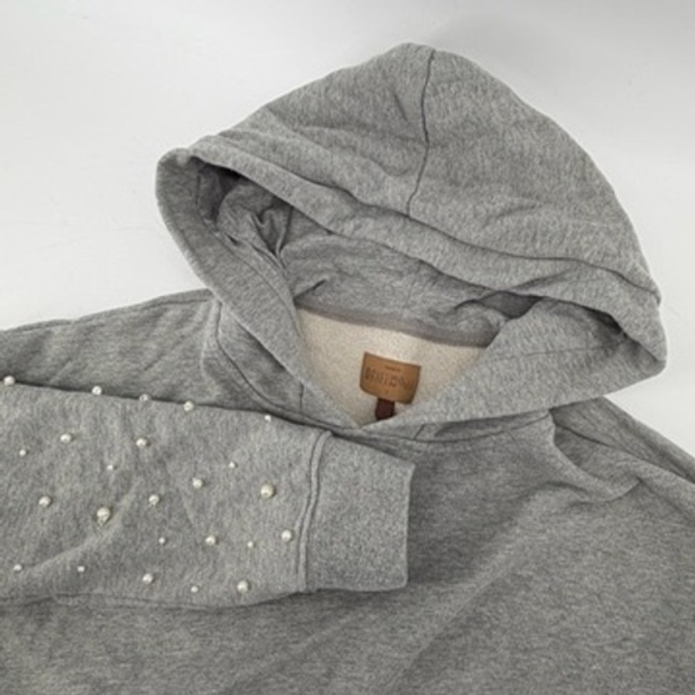 Driftwood Teddy Gray‎ Pearl Embellished Hoodie Sweatshirt Womens Small Cotton